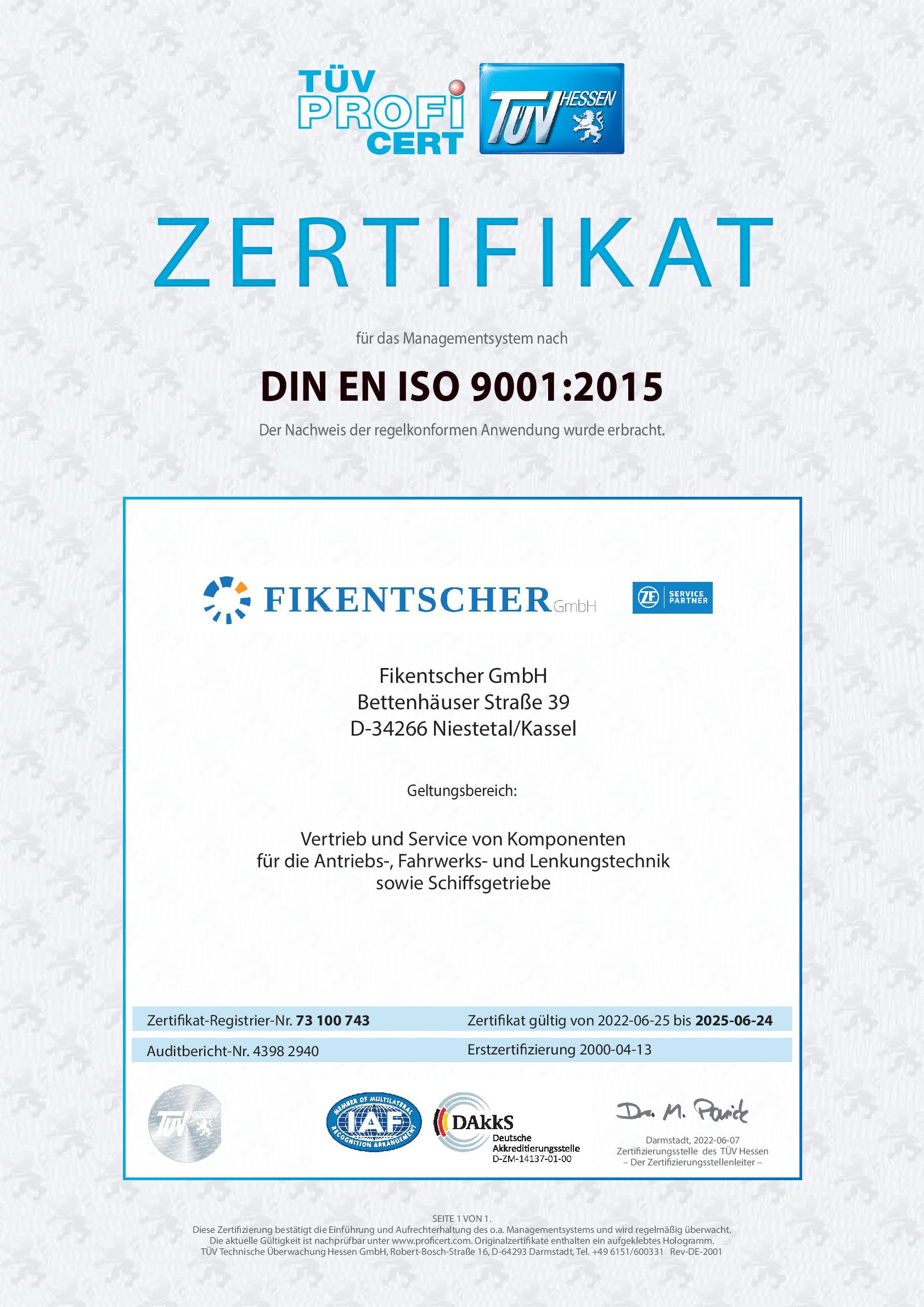 ISO Zertifikat 2023-2025 Fikentscher GmbH