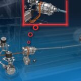 Schematische Darstellung eines elektrischen Busantriebsstrangs mit markierten Komponenten